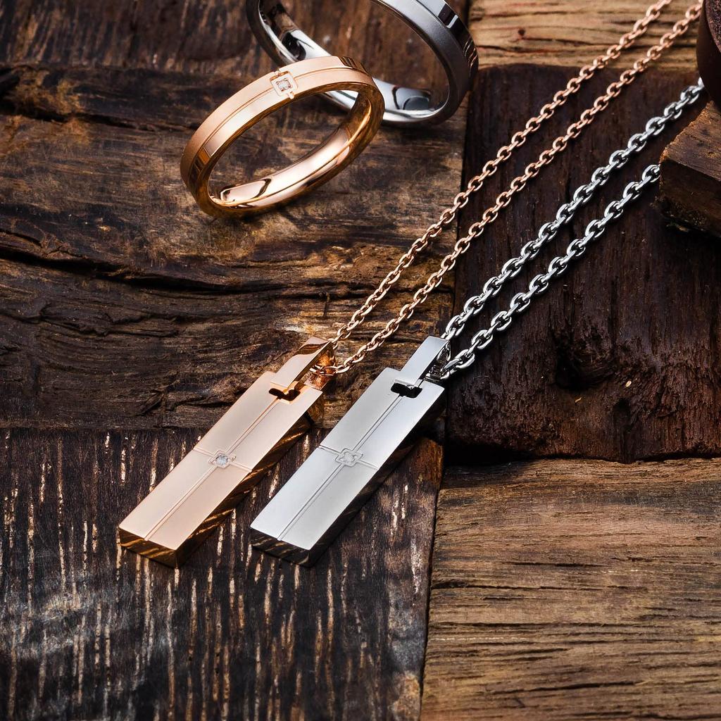 Парное ожерелье с бриллиантовым крестом, матовая пластина, золото, серебро [Белый клевер] и 4SUP056GO&4SUP056SV