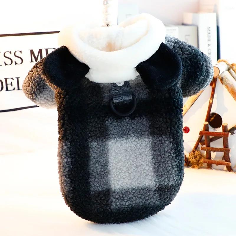 Осенне-зимний наряд для питомца, клетчатое пальто из овечьей шерсти, толстая флисовая толстовка с капюшоном из кошачьих частиц, симпатичная плюшевая собачка для питомца