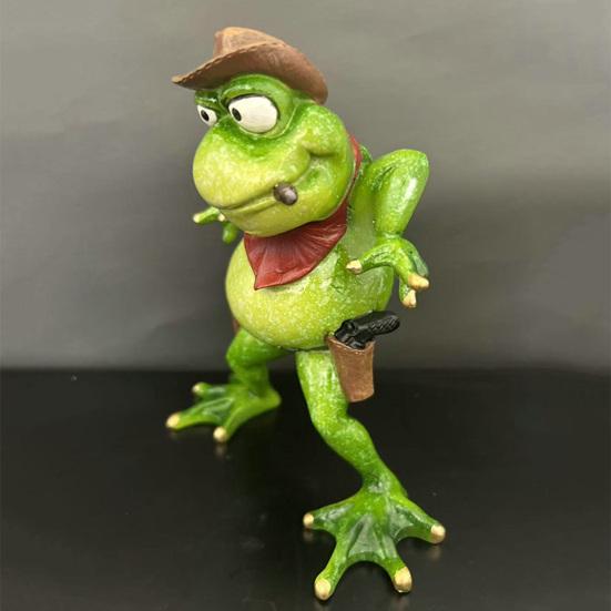 Фигурка Лягушки-Ковбоя Красный Шарф Мультяшная Статуэтка Лягушки Смола Скульптура Животного Внутреннее Наружное Садовое Настольное Украшение Орнамент