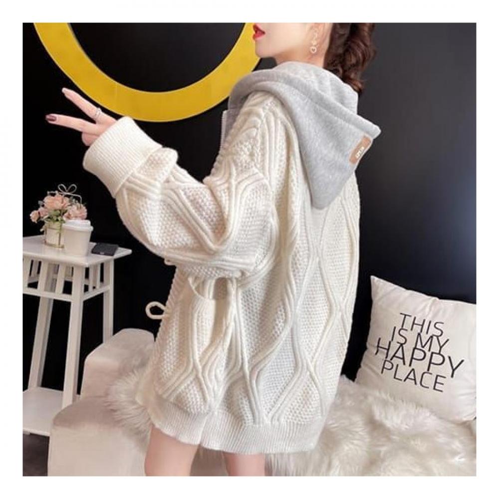 Navava Casual Hooded Two In One Long Sleeve Knit Jacket Nc212