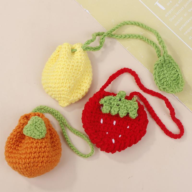Orange Coin Purse Crochet Drawstring Bag Cute Drawstring Strawberry Shaped Crochet Purse Crochet Lemon Bag Coin Chargers
