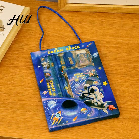 School Supplies Gift Set 6Pcs Cute Stationery Portable Box Kawaii Eraser Pencil Sharpener Cartoon Capybara Panda Design Complete Kids Students