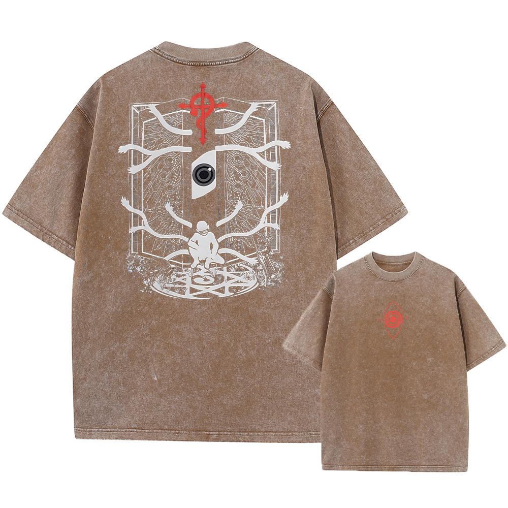 Harajuku Винтажная футболка уличная одежда Японский аниме графический принт стираная футболка большого размера с коротким рукавом мужские повседневные футболки топ