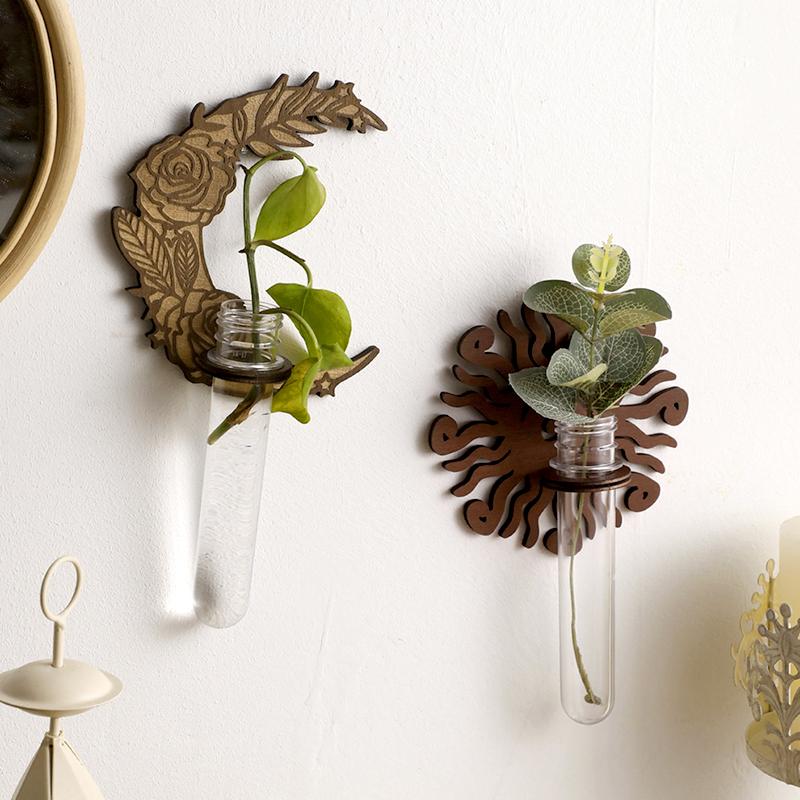 1Pc Hollow Wooden Frame INS Wall Decoration Simplicity Home Furnishing Farmhouse Decoration Plant Display Rack Hydroponic Vase