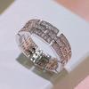 Creative Chain Design Engagement Proposal Ring for Girlfriend Silver Color Fashion Wedding Cubic Zirconia Ring for Women
