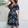 Women's Dress V-neck Waist Cinched Short Sleeve Printed Dress