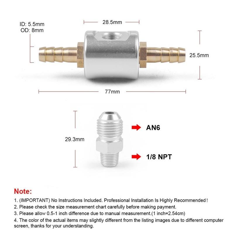 Манометр давления топлива 0-160 Psi с фитингом 1/8NPT Металлический inline-адаптер-тройник для манометра давления топлива с соединениями Аксессуары