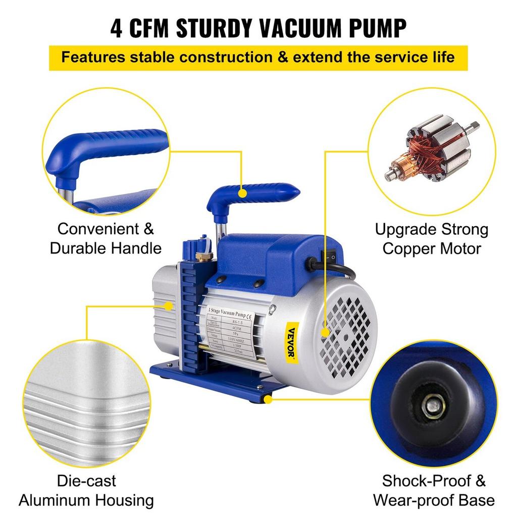 2 Gallon Vacuum Chamber Silicone Expoxy Degassing 4CFM 1/3HP Vacuum Pump