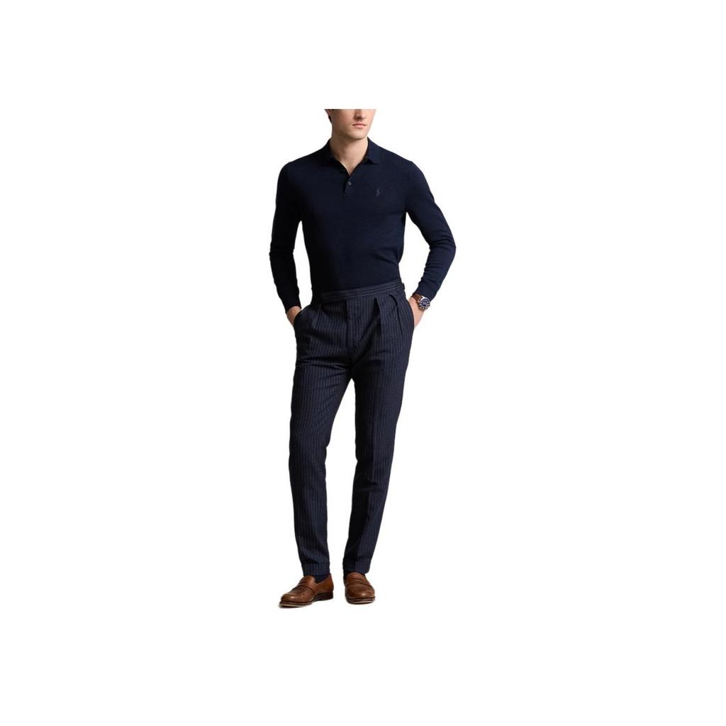 Polo Ralph Lauren Однотонный трикотажный свитер с вышивкой логотипа Мужской свитер Hunter-Deep-Blue MNPOSWE16821901-400