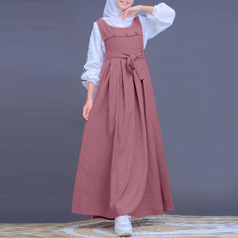 ZANZEA Женский свободный повседневный комбинезон в стиле ретро без рукавов с круглым вырезом, длинное платье