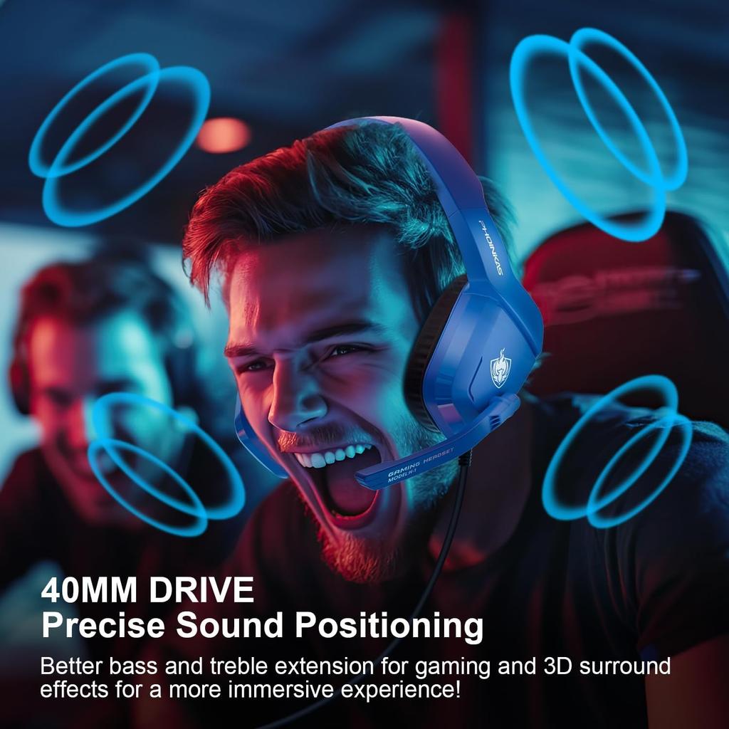 H1 Gaming Headset for PS4/ PS5/ PC/ Laptop, Stereo Over Ear Gaming Headphones with Noise-Canceling Mic