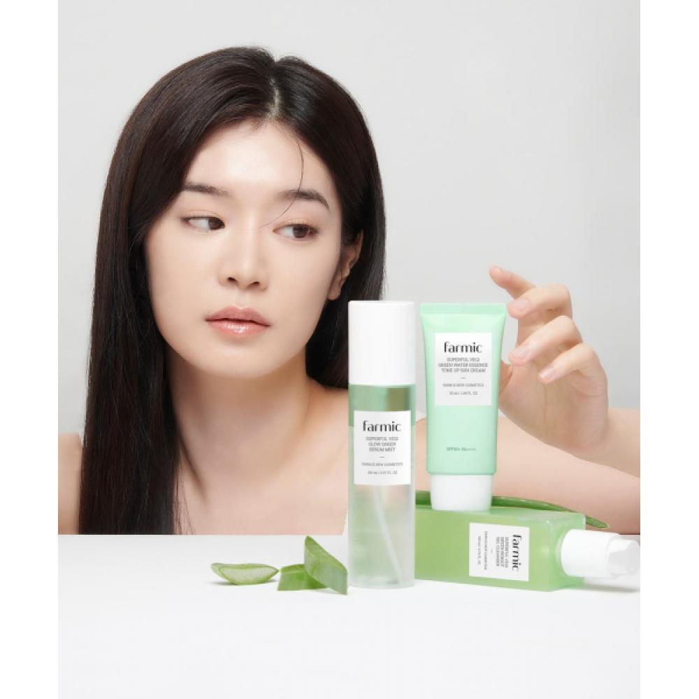 Farmic [2 Pcs] SUper Full Veggie Green Water Essence Tone Up Sun Cream 50ml