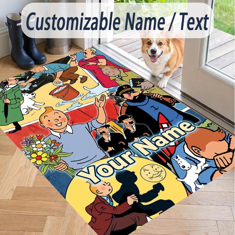Custom Text Tintin Pattern Floor Rug Soft Indoor Carpet Mat Living Room Bedroom