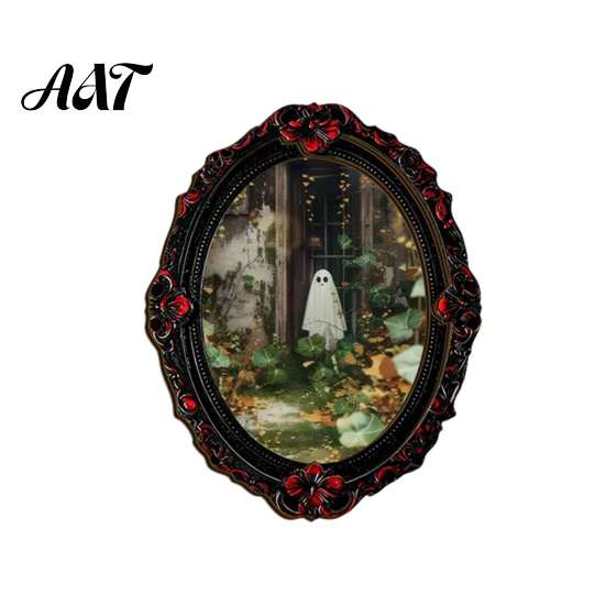 Gothic Halloween Refrigerator Magnets Retro Magnet, Distressed Oval Photo Frame Frige Magnets, Dark Creepy Witch Home Ornament Style Skeleton