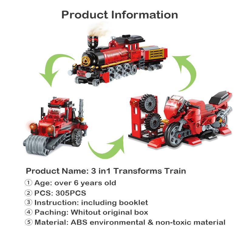 Creative Train Building Blocks Motorcycle Road Roller Bricks Kid Transform Train Toys Children Gift