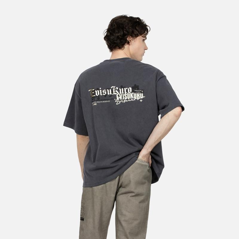 Evisu Мужская футболка оверсайз с металлическим принтом логотипа Aw23 Топы Темно-серый 2EAGNM3TS5186BZCT