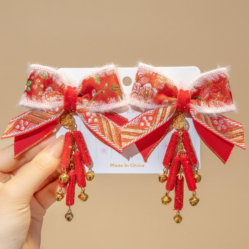 Китайский Новый год Красный бант с кисточкой Заколки для волос для девочек и женщин - Милые аксессуары для волос в древнем стиле