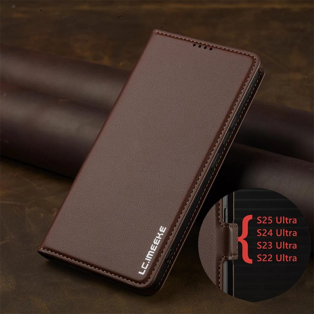 Флип кожаный чехол для Samsung Galaxy A15 A35 A55 A14 A34 A54 A56 A16 A36 S25 S24 S23 Ultra S22 S21 Plus S20 FE чехол для телефона с картой
