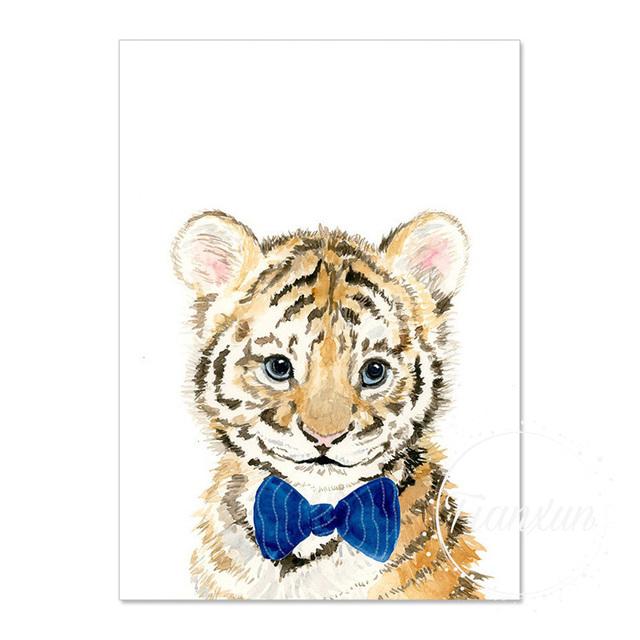 Синий галстук-бабочка, прекрасная картина на холсте с изображением животных, с поттерами и принтами, настенное искусство, картина с тигром для комнаты для мальчиков, декор для стены без рамки