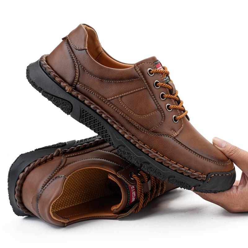 Модная мужская повседневная обувь из натуральной кожи на шнуровке, обувь для улицы, ручная строчка, мужские походные ботинки, нескользящая удобная мужская обувь для ходьбы