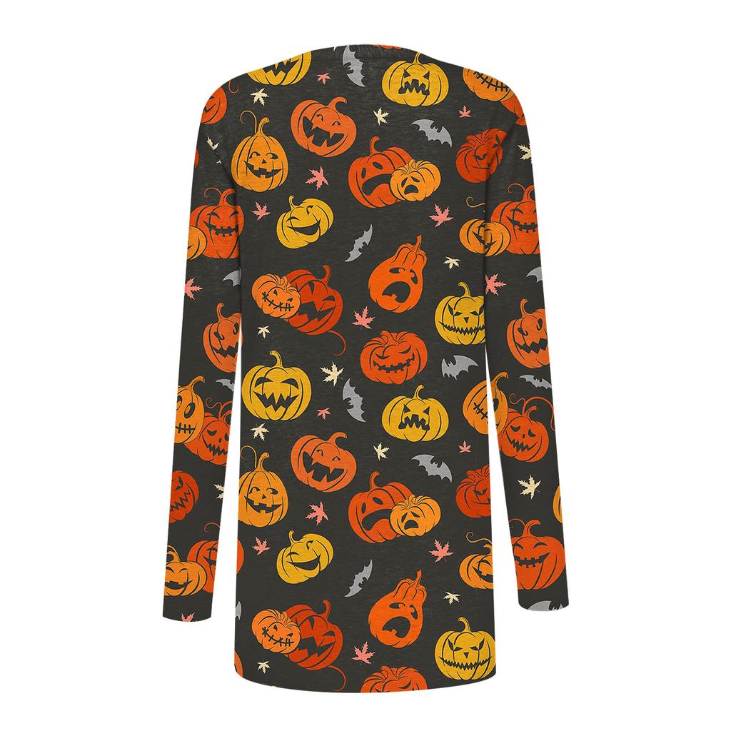 Women's Fashion Casual Floral Halloween Print Medium Length Cardigan Jacket Coat