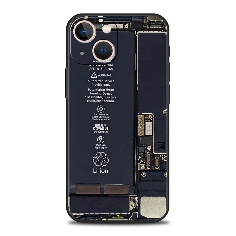 Luxury Phone Case For iPhone 11 12 13 15 14 Pro Max X XR XS 7 8 Plus SE 2020 Soft Cover Funda Inside Motherboard Circuit Board