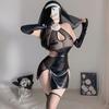 Косплей Прозрачный женский комплект монахини для секса с вырезом на спине, полый открытый бюстгальтер, боди, платье, эротические костюмы, нижнее белье Babydoll