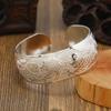 Bohemian Ethnic Style Retro Silver Wide Bracelet For Women Carved Flower Opening Fashionable Bracelet Boho Vintage Jewelry