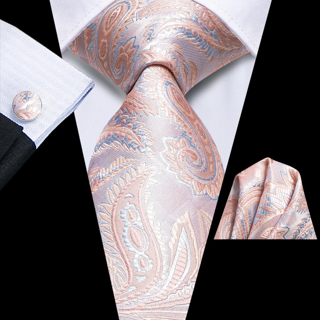 Hi-Tie Fashion Mens Wine-Red Paisley Necktie Hanky Cufflinks for Business Wedding