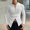 Мужские футболки с длинным рукавом и застежкой-молнией, асимметричные, с разрезами, топы