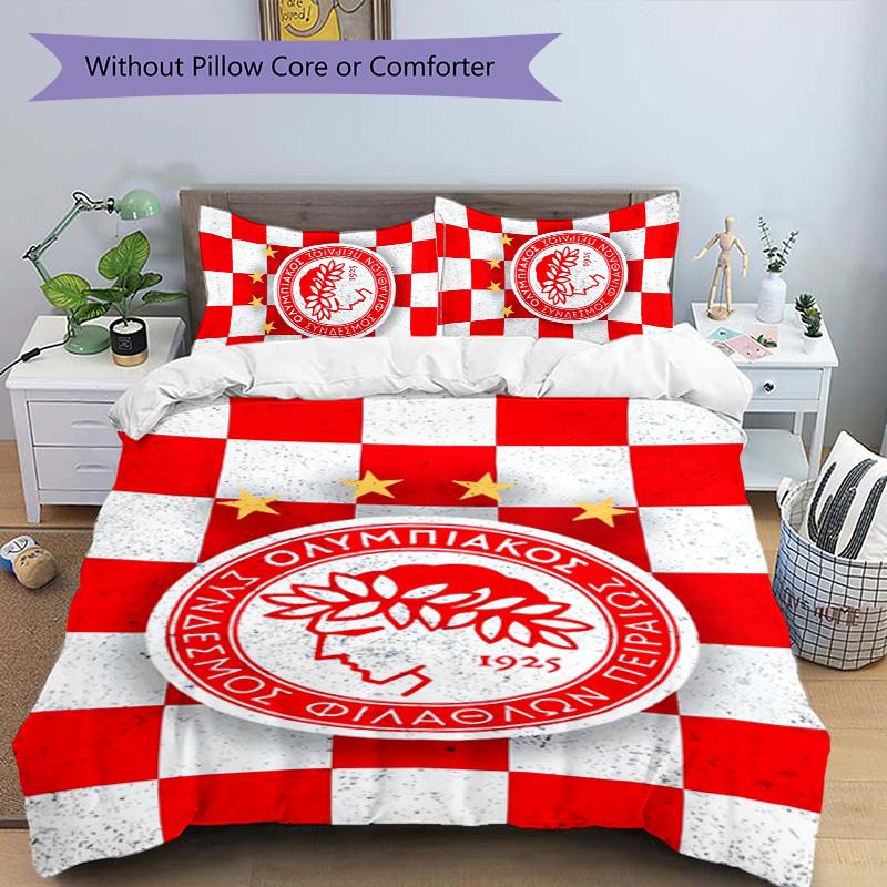 Olympiacos F.C 3pcs Bedding Set Duvet Cover Closure Includes 1 Duvet Cover & 2 Pillowcases for All Seasons Bedroom Home Dorm Decor