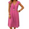 Женское летнее хлопковое льняное платье миди с V-образным вырезом, короткими рукавами и карманами, повседневный пляжный сарафан А-силуэта