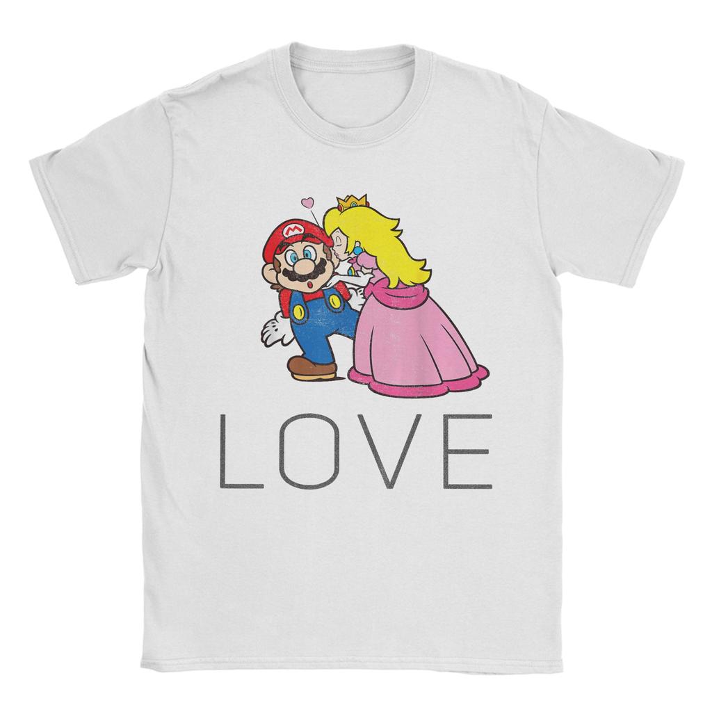 Унисекс Футболка Super Marios Принцесса Пич Поцелуй Любовь Хлопок Топы Винтажная С Коротким Рукавом Круглый Вырез Футболка Большого Размера Футболка