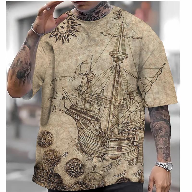 Футболка с коротким рукавом в стиле ретро для мужчин, уличная мода, мужская одежда, 3D-принт с морской тематикой, мужские футболки, летние свободные футболки, топы