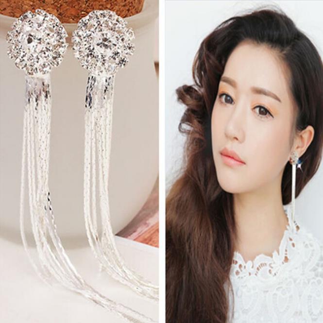Серьги с кисточками и стразами B196: Модные корейские круглые серьги-подвески со вставками из бриллиантов для женщин