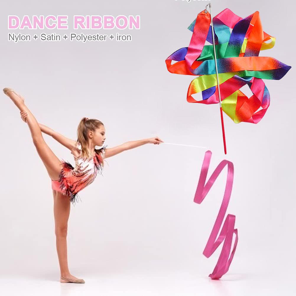 4m Kids Dancing Gymnastics Silk Band Wands Gradient Color Rhythmic Artistic Ballet Twirling Silk