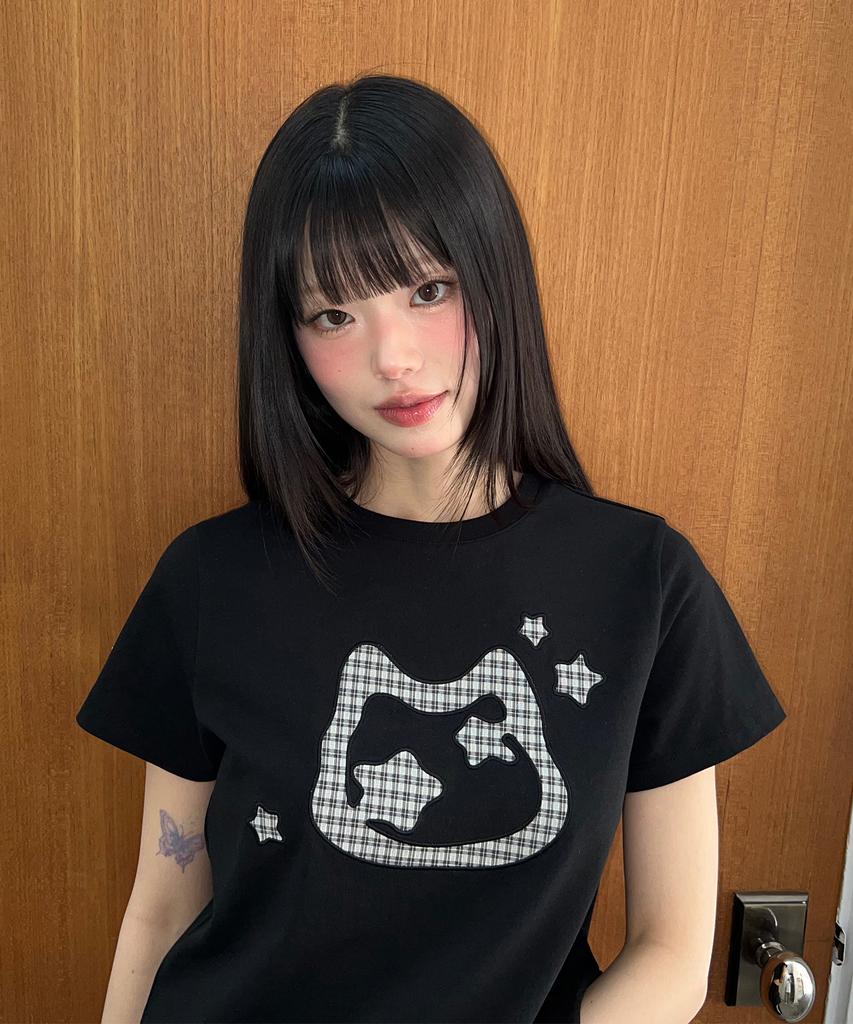 LMR Cat Symbol Applique Short Sleeve T-Shirt Black