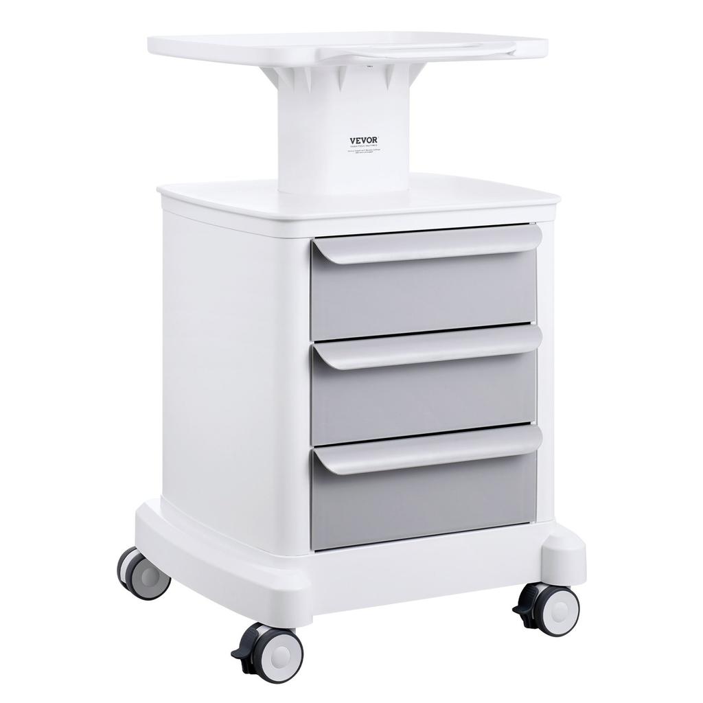 4 Tiers Lab Carts Mobile Medical Cart with 3 Drawers & 1 Top Tray White