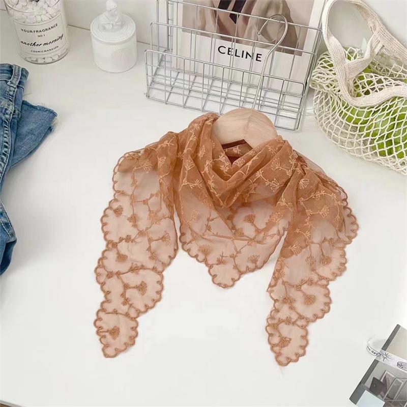 Women Lace Triangle Scarf Sweet Girls Sunscreen Scarf Spring Summer French Beach Style Hair Tie Vintage Female Lady Muslim Hijab
