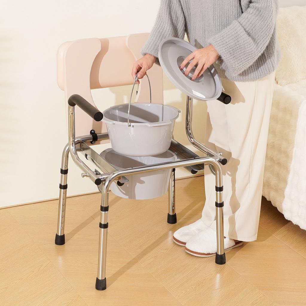 VEVOR Commode Chair, Bedside Commode with Padded Seat, Drop-Down Arms, 7-Level Adjustable Height, 5.8L Removable Bucket, Easy to Assemble