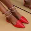 Luxury Rhinestone Strappy Sandals Women Summer Pointed Toe Mules Sandals Woman Plus Size Flats Ladies Ankle Wrap Party Shoes