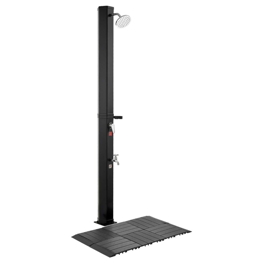 35L Solar Heated Shower, 195cm Showerhead Height Outdoor Shower, with Floor Kit & Foot Faucet, Hot & Cold Water Adjustment, Freestanding for Backyard