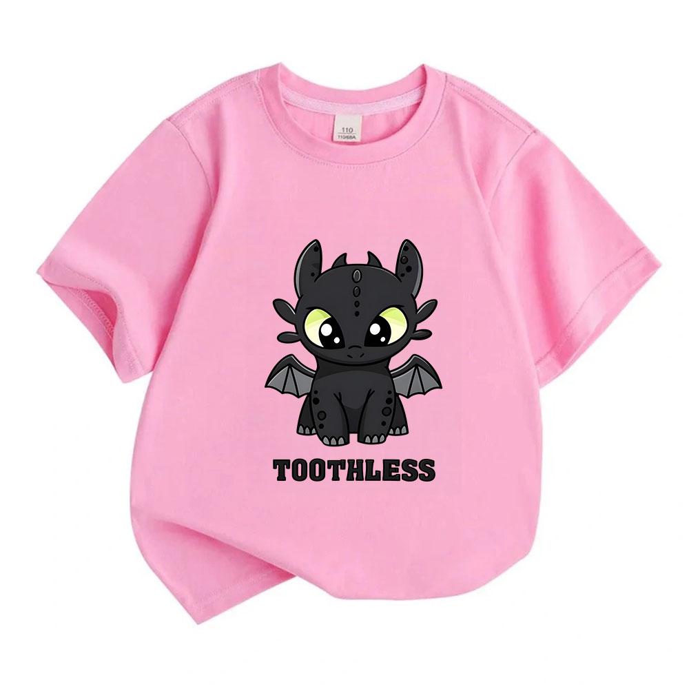 Kids Boys Girls 100% Cotton Crew Neck Short Sleeve T-shirt, Cute Cartoon Black Dragon Print Casual Soft Breathable Summer Tee for Toddlers Children Da