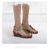 Bohemian Ethnic Style Slope Heel Sandals New Summer Middle Heel Rhinestone Beaded Vacation Beach Shoes