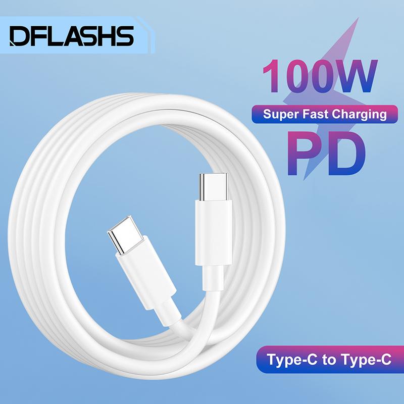 Кабель Type C 100 Вт Шнур USB C Type C на Type C для 16 15 Pro Max Samsung Huawei Провод для быстрой зарядки Белый
