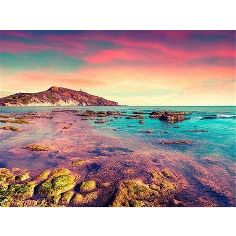 Алмазная картина, полный круглый квадратный природный пейзаж, настенные наклейки, мозаика, пляжная вышивка, горный пейзаж, алмазное искусство