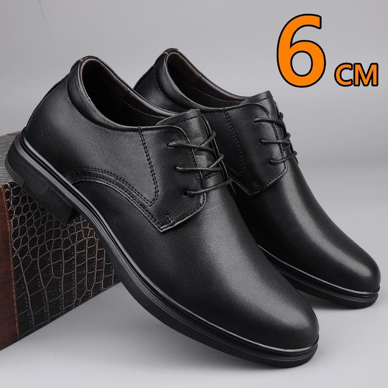 Genuine Leather Men 6cm Heel Dress Shoes Lift Formal Business Casual Leathe Shoes Comfortable Height Increase Office Oxford Shoe