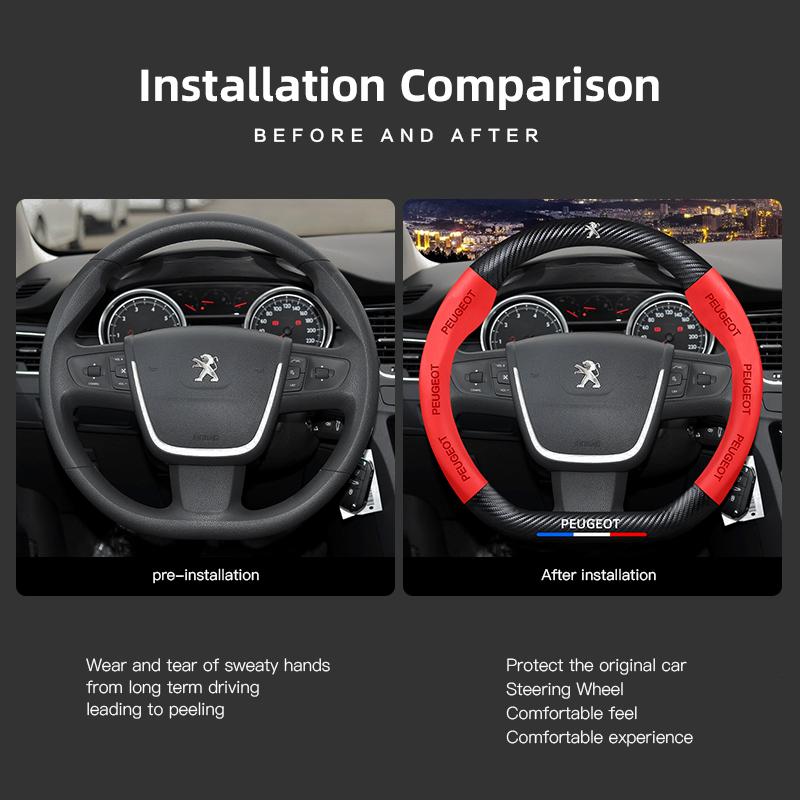3D Car Racing Steering Wheel Cover Anti Slip Protection Casing For Peugeot 208 308 206 307 207 3008 407 508 2008 5008 301 406