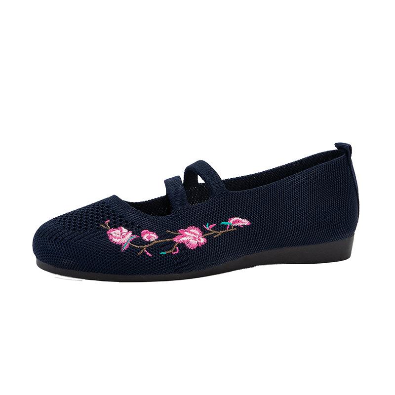 Embroidered Flat-soled Single Shoes Women's Spring and Summer New Large-size Round Head Shallow Mouth Casual Women's Shoes