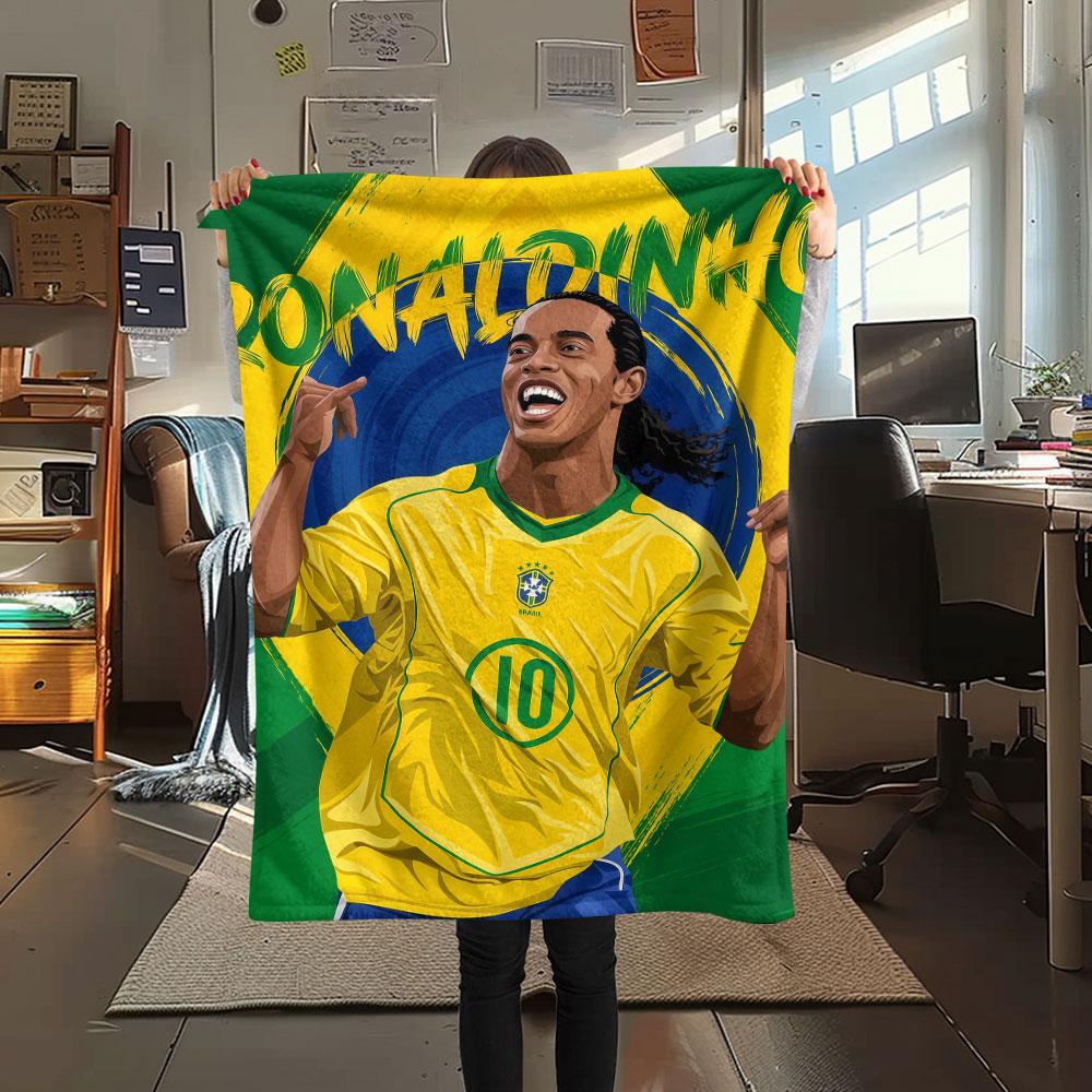 1PC Ronaldinho Patterned Flannel Blanket Suitable For All Seasons for Home Decor Warmth and Comfort Gifts Holiday Present